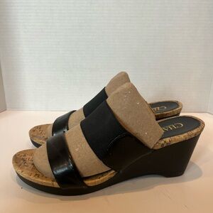 Chaps Rhoda black wedge cork sandal ladies 7